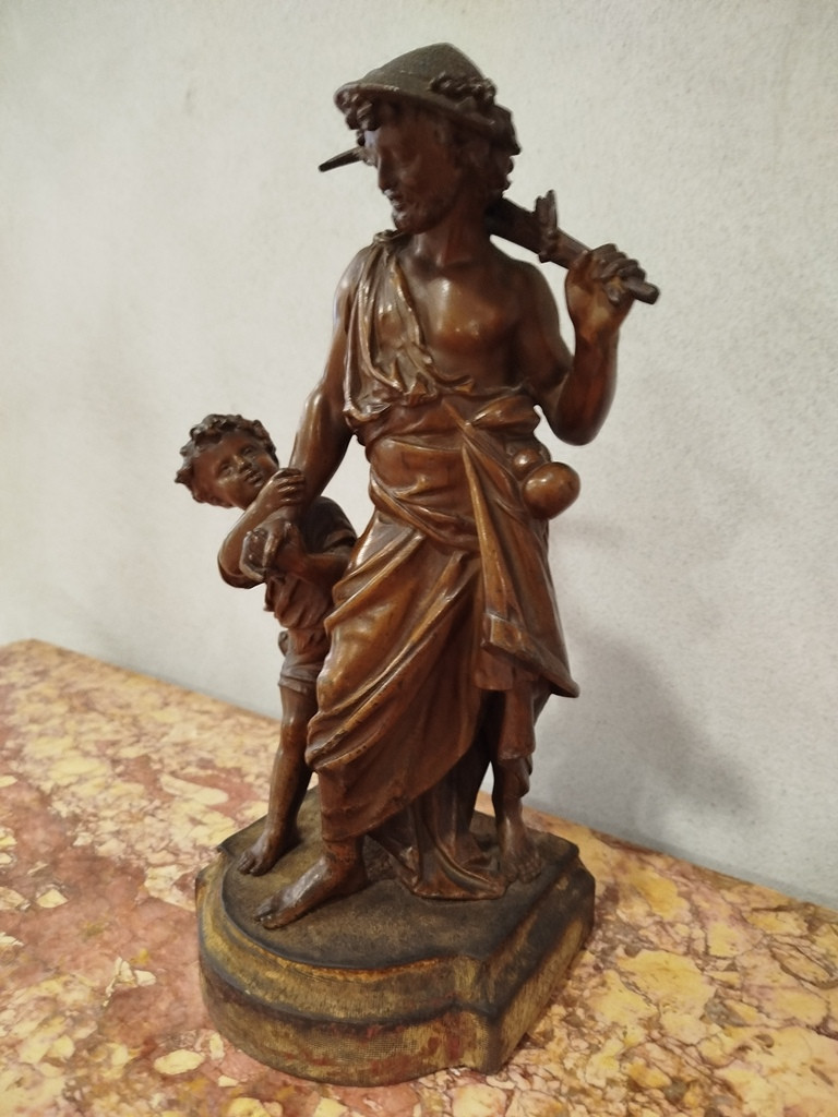 Spelter Statue Of A Man And Child