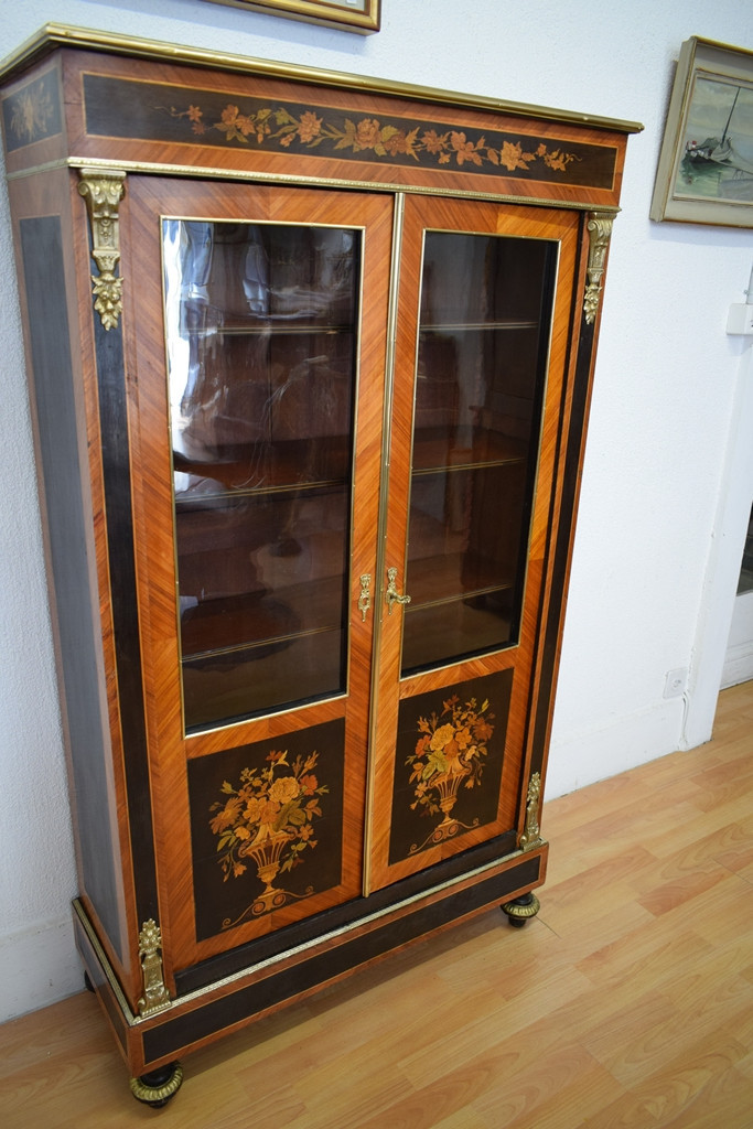 Small Napoleon III Display Case With Marquetry Panels-photo-2
