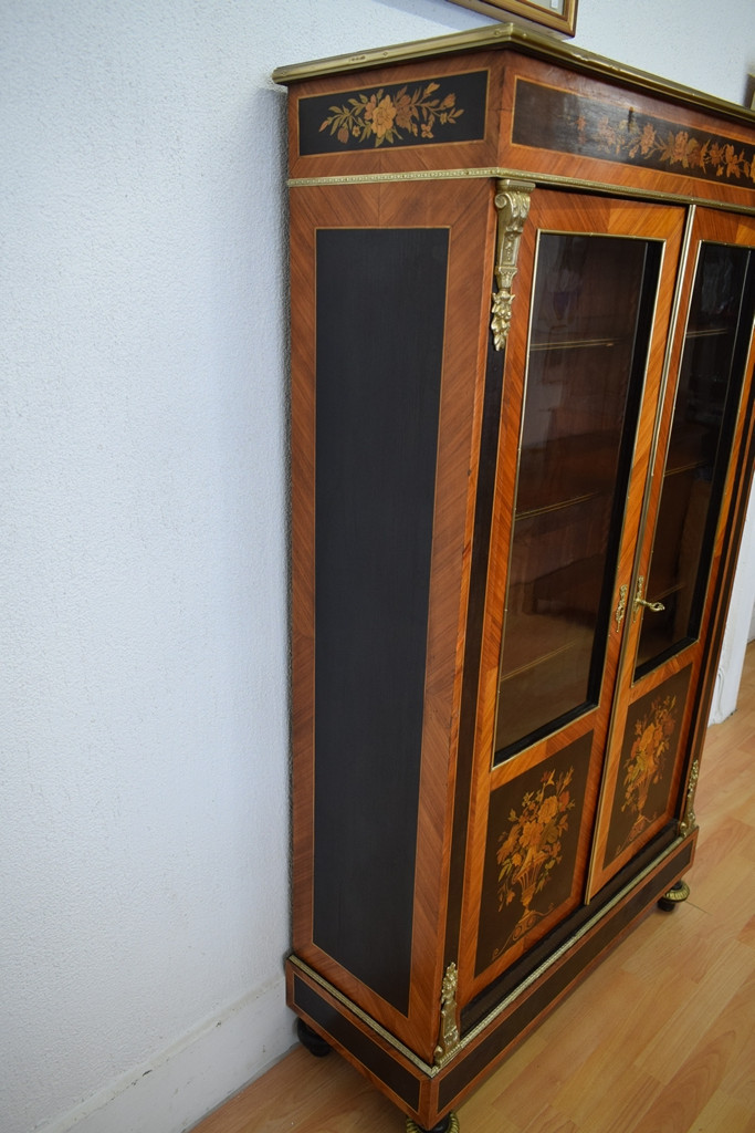 Small Napoleon III Display Case With Marquetry Panels-photo-4