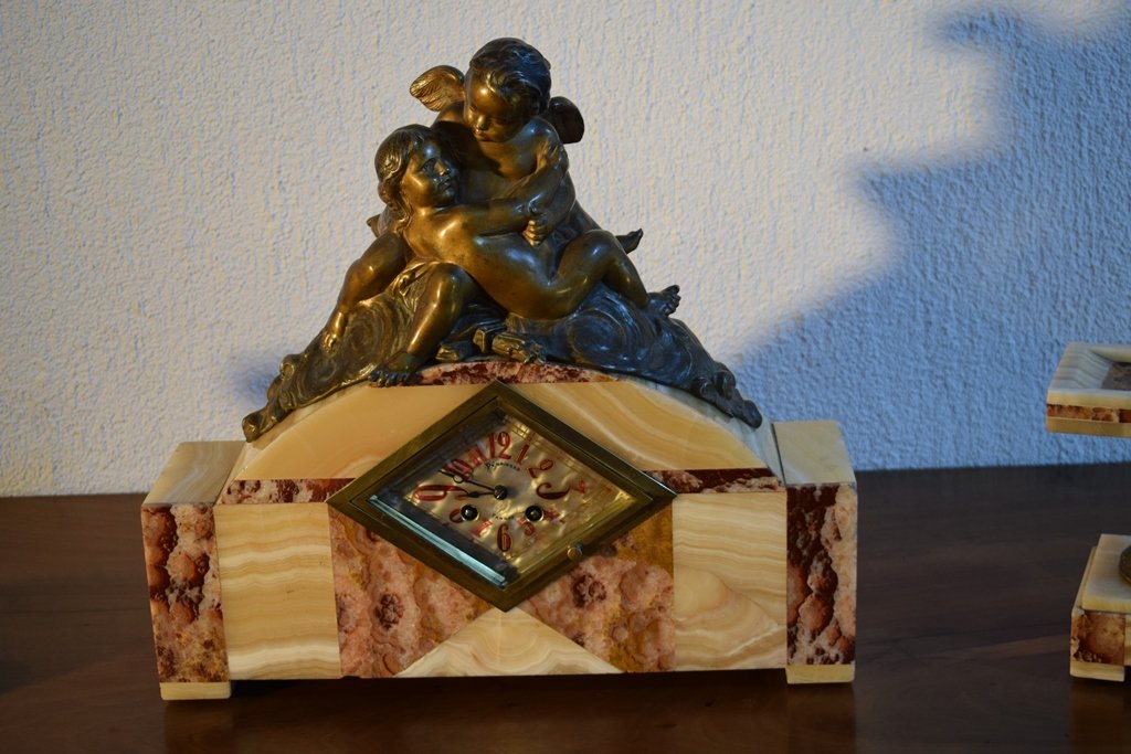 Pendule En Onyx Et  Marbre. -photo-3