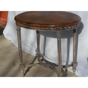 Small Louis XVI Oval Table Painted In Gray And Brown