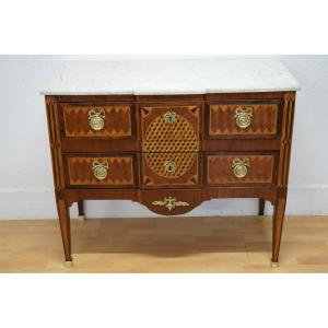Louis XVI Chest Of Drawers In Marquetry With Geometric Decoration