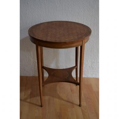 Walnut Pedestal Table With Cube Inlay And Lemon Nets