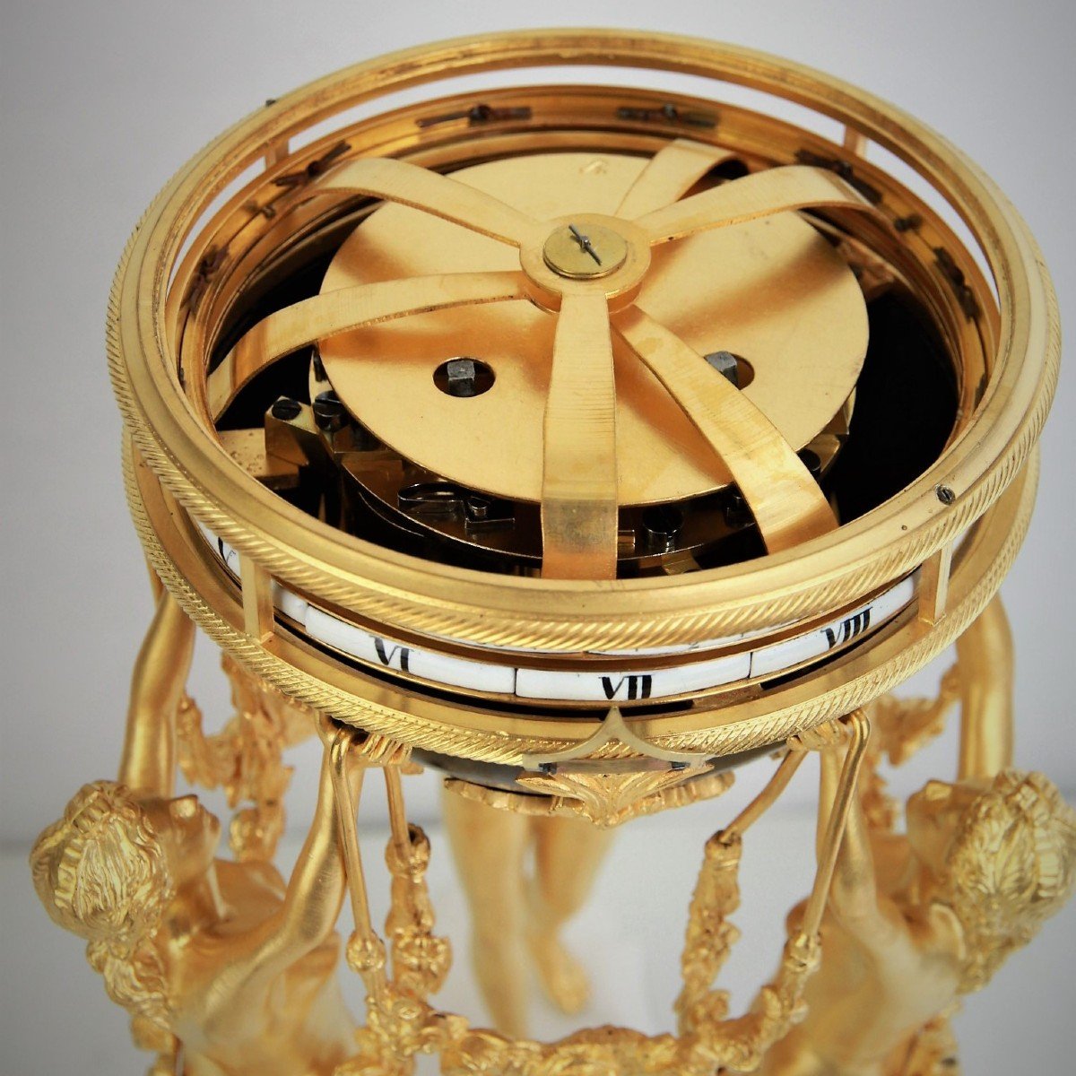 Mantel Clock Rotating Circle (tounant) "three Graces" In Gilt Bronze Louis XVI Style-photo-4