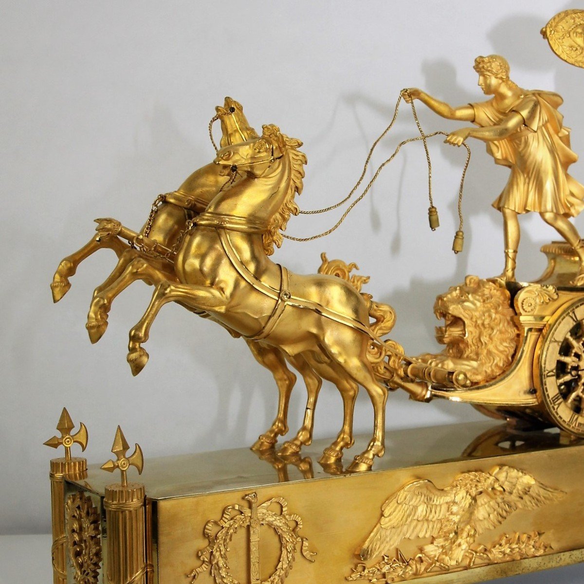 Empire Pendule De Cheminée En Bronze Doré „char De Télémaque“ -photo-3