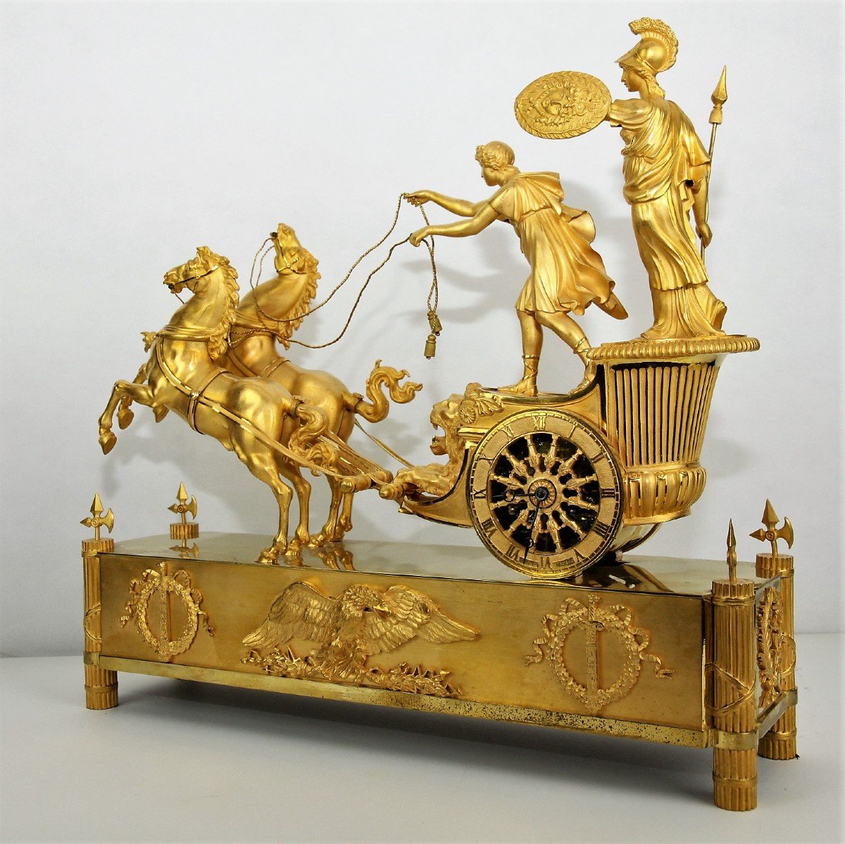 Empire Pendule De Cheminée En Bronze Doré „char De Télémaque“ -photo-1