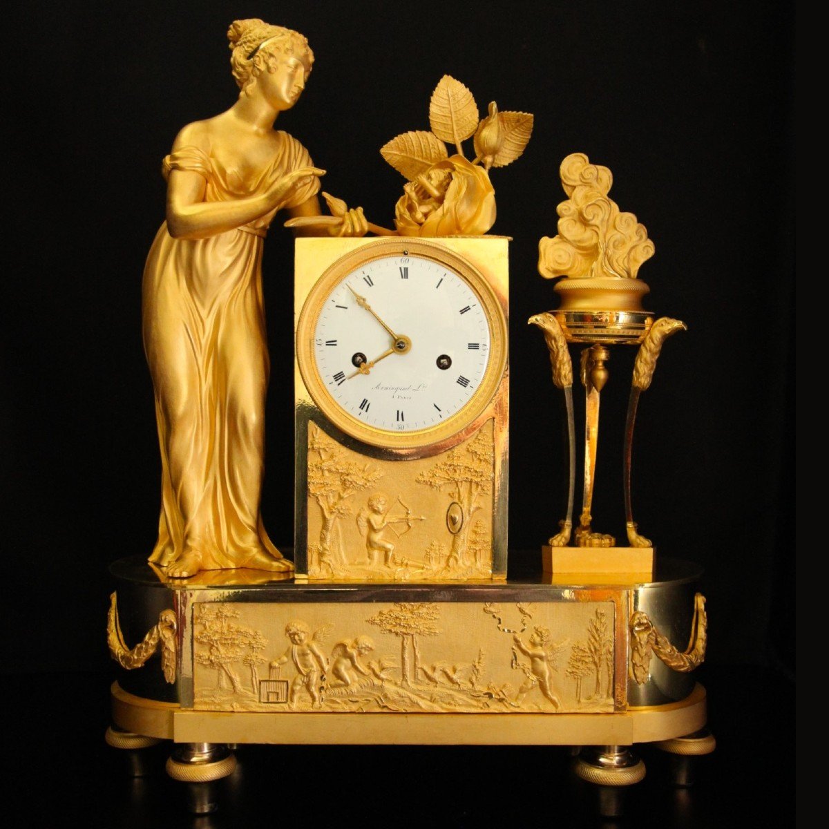 Pendule Empire En Bronze Doré  "la Naissance De l'Amour"-photo-2