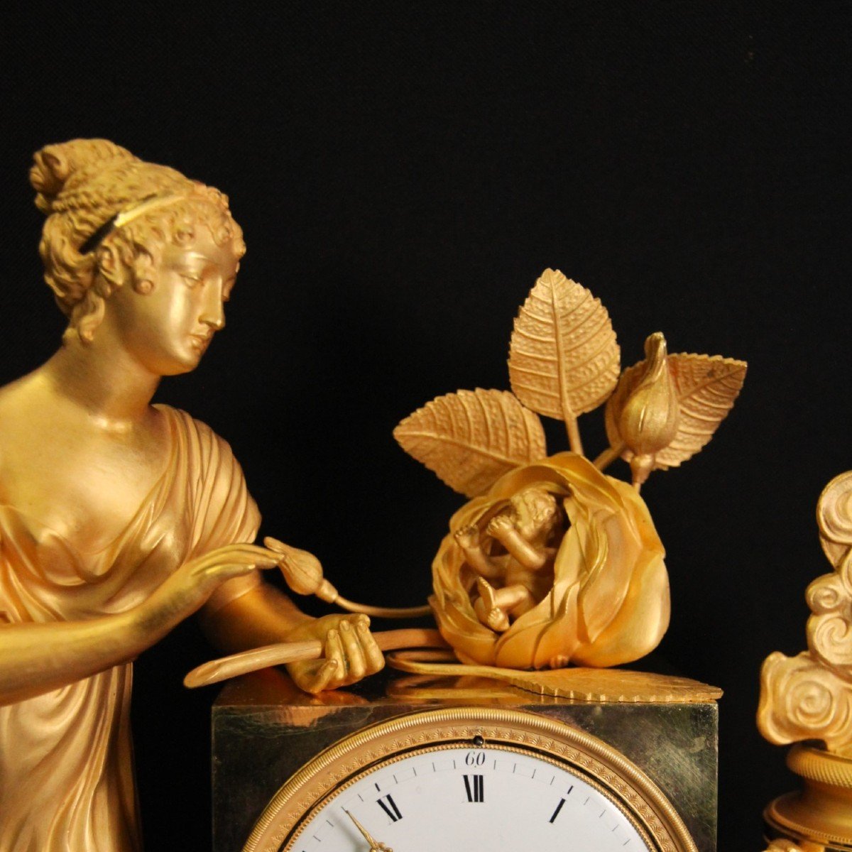 Pendule Empire En Bronze Doré  "la Naissance De l'Amour"-photo-3