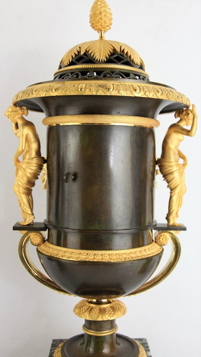Pendule De Cheminée Antique Empire Français Avec Deux Vases Modèle Thomire-photo-8