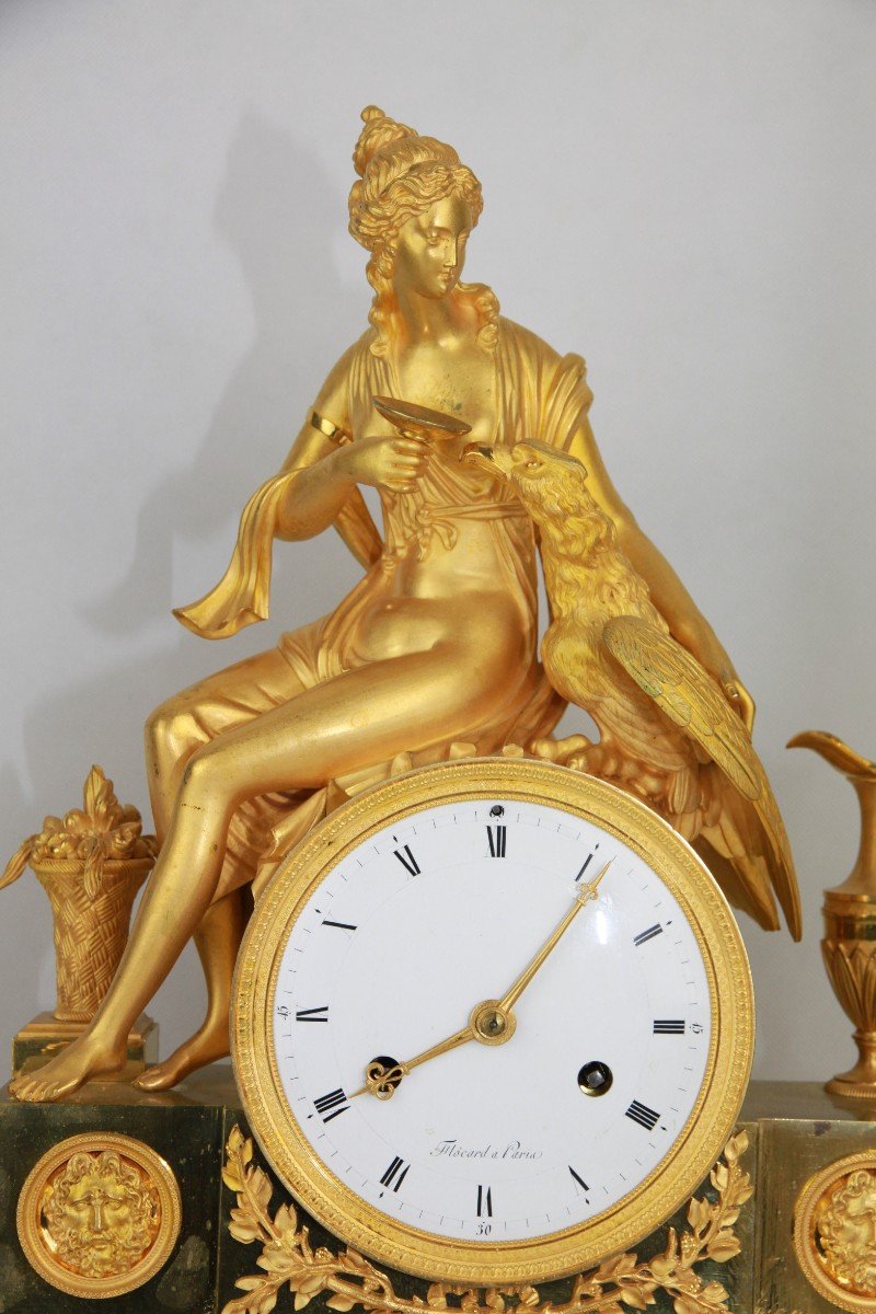 Antique Gold Plated Clock From The French Empire With The Goddess Juno Or Hera And The Eagle Of Jupi-photo-2