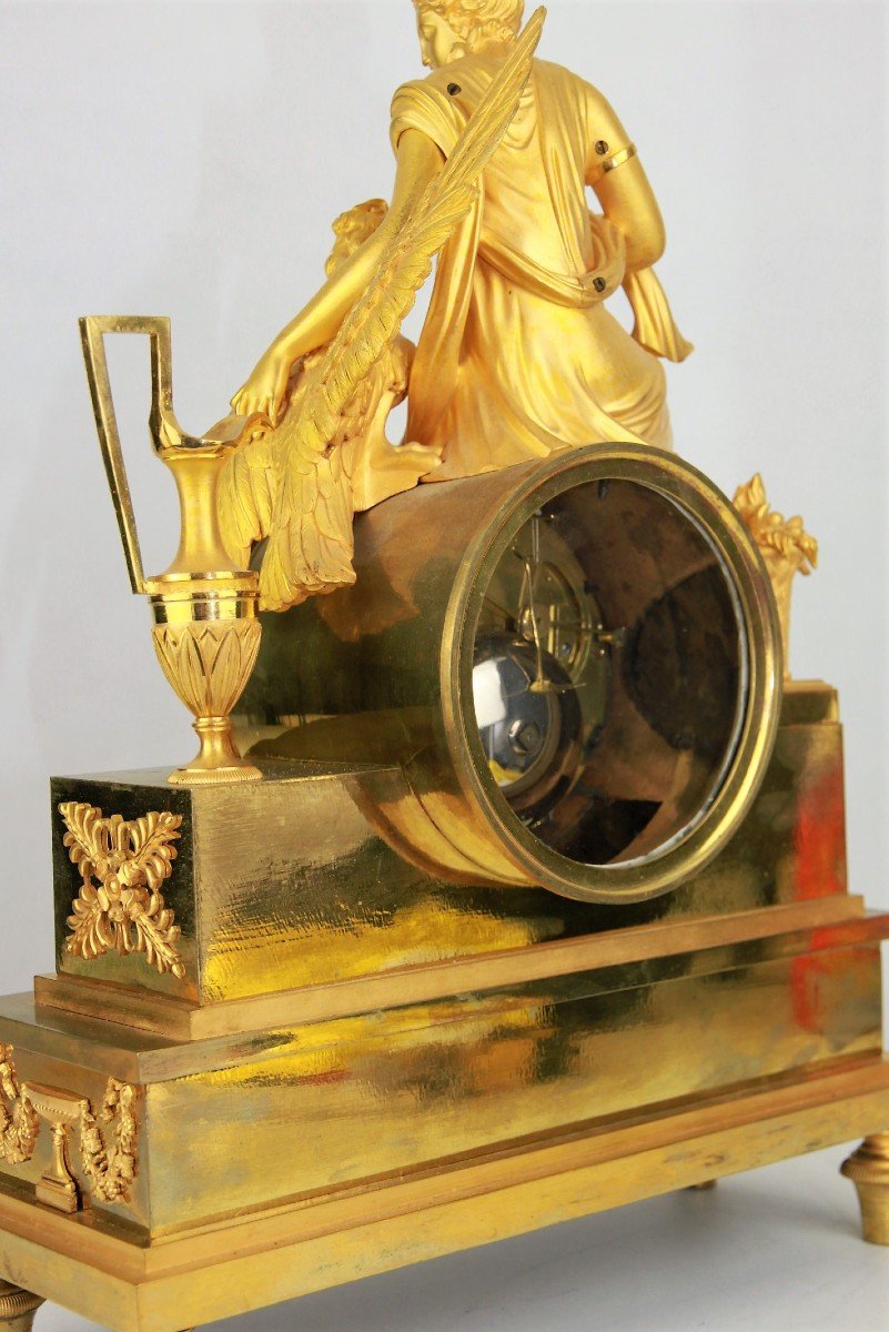 Antique Gold Plated Clock From The French Empire With The Goddess Juno Or Hera And The Eagle Of Jupi-photo-2