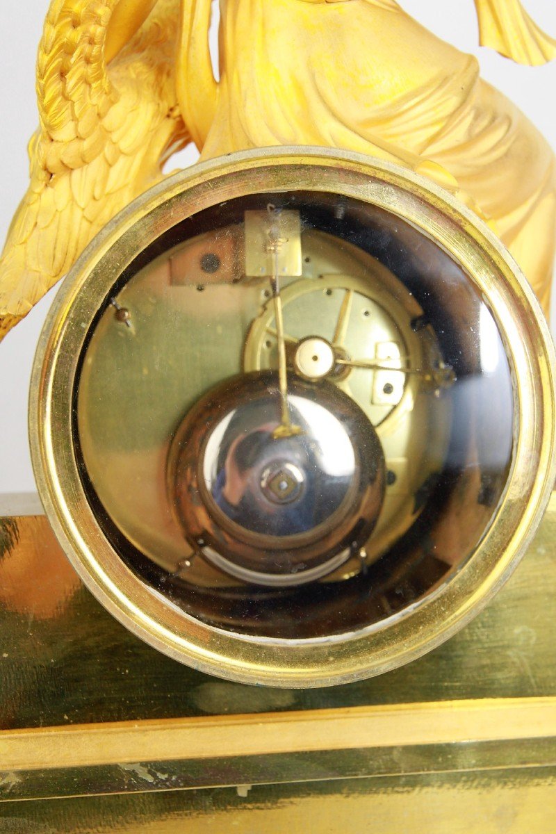 Horloge Ancienne Plaquée Or De l'Empire Français Avec La Déesse Juno Ou Héra Et l'Aigle De Jupi-photo-4