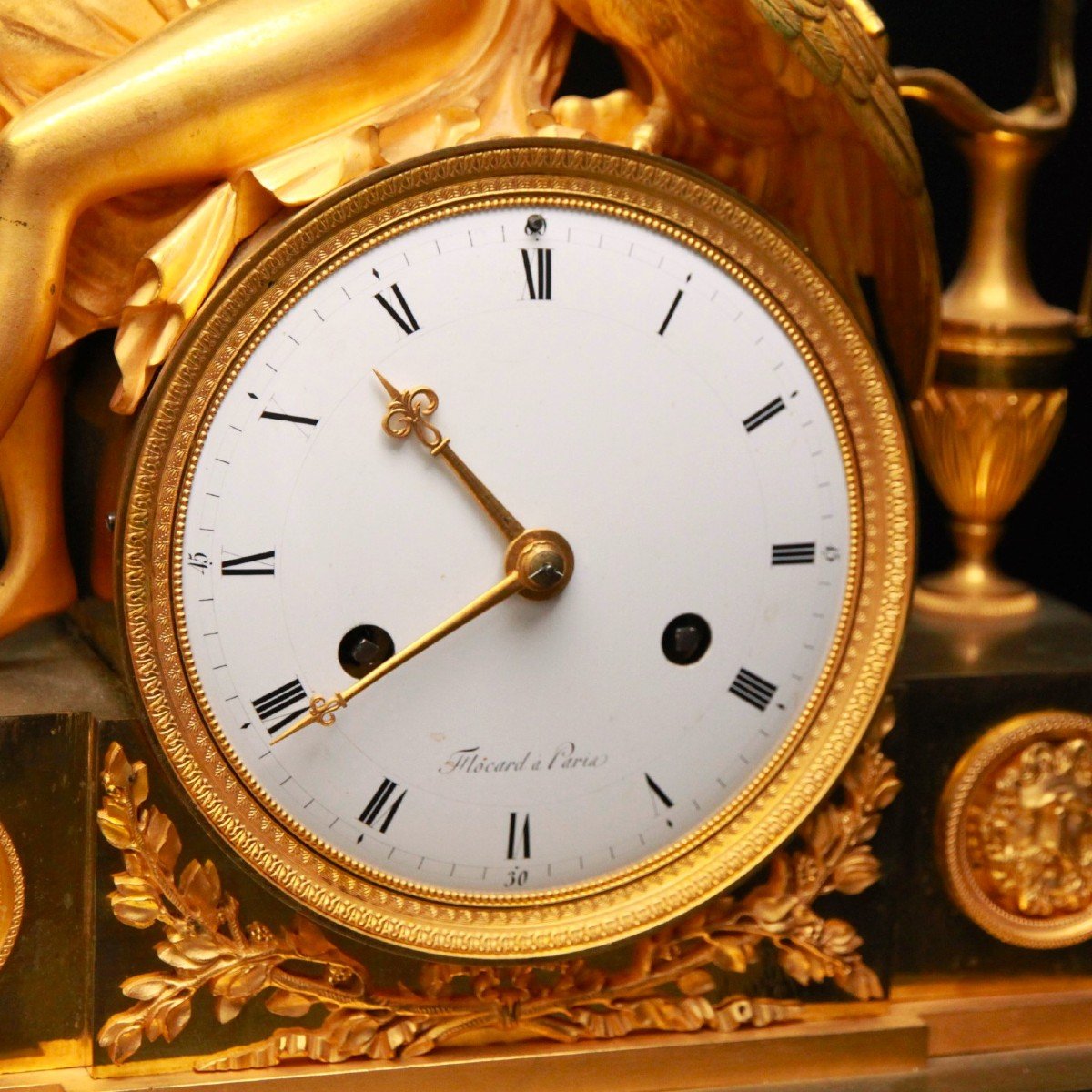 Horloge Ancienne Plaquée Or De l'Empire Français Avec La Déesse Juno Ou Héra Et l'Aigle De Jupi-photo-6