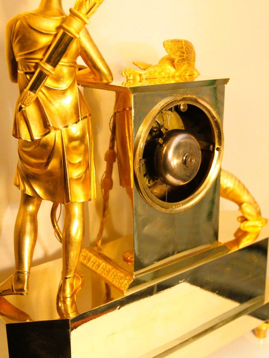 Pendule de cheminée Empire française antique "Diane la déesse de la chasse"-photo-6