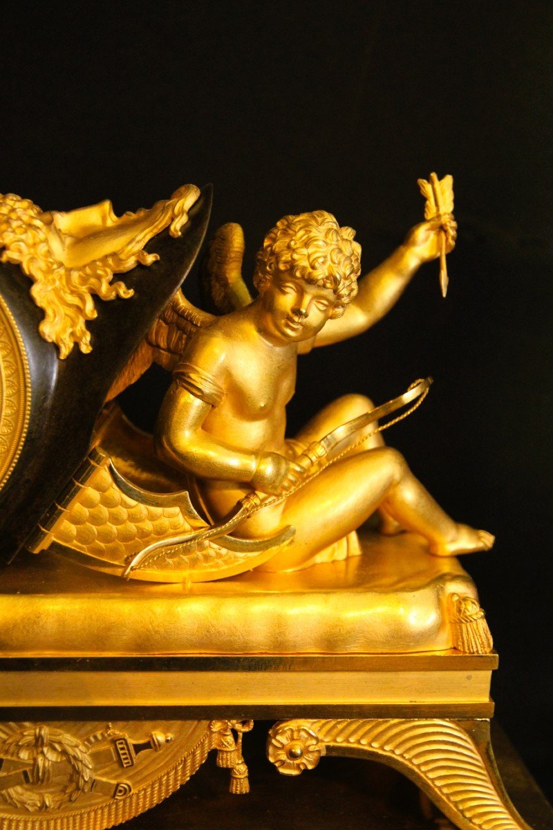 Pendule Empire France Vers 1810 Cheminée Et Bronze Doré Et Patine Modèle Très Spécial-photo-2