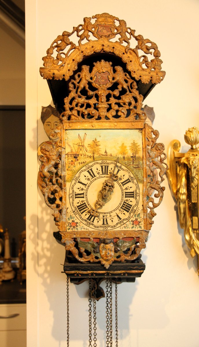 Set Of 3 Antique Dutch Wall Clocks-photo-3