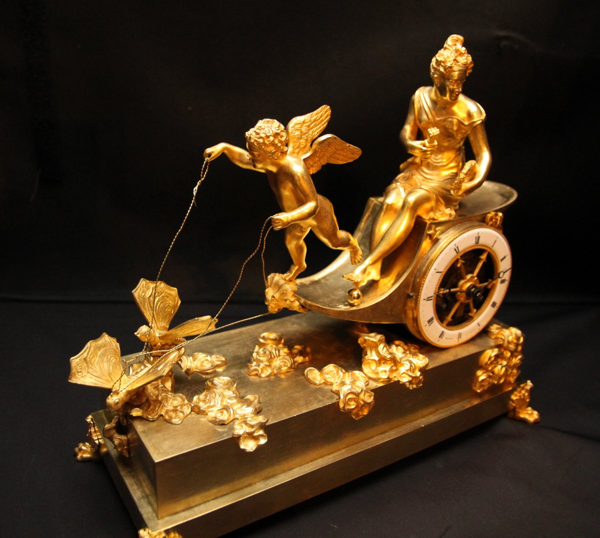 Chariot Clock Empire Period, Claude Galle Model Signature: Thière In Paris-photo-2