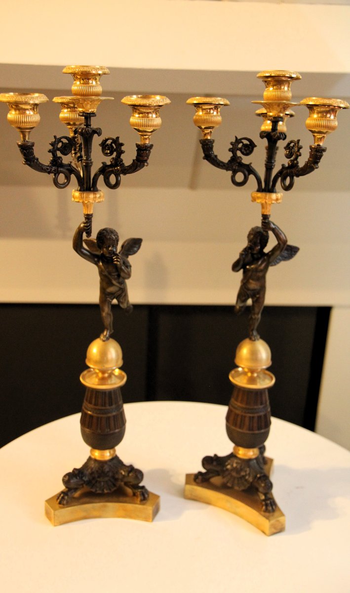 Ensemble de bougeoirs Matériau : Bronze France, 1820-photo-2