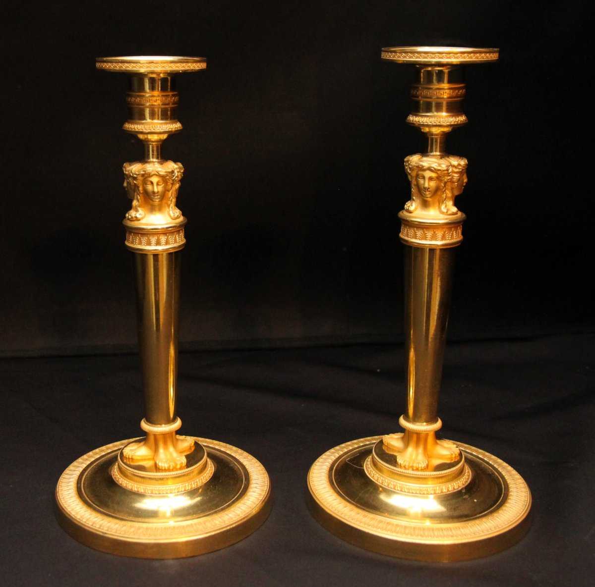 Empire Gilt Bronze Candlesticks, Attributed To Claude Galle-photo-8