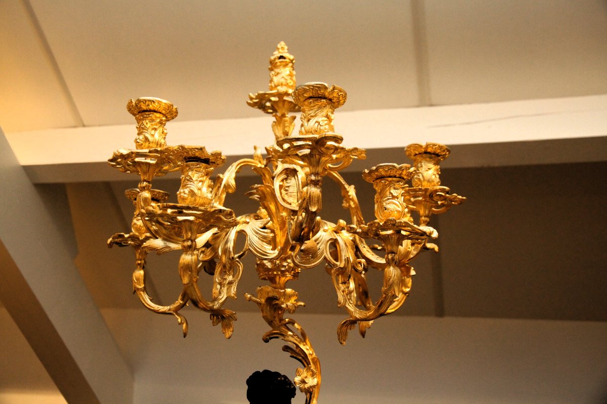 Large Pendulum Clock And Set Of Very Fine Quality And Signed Candlesticks.-photo-1