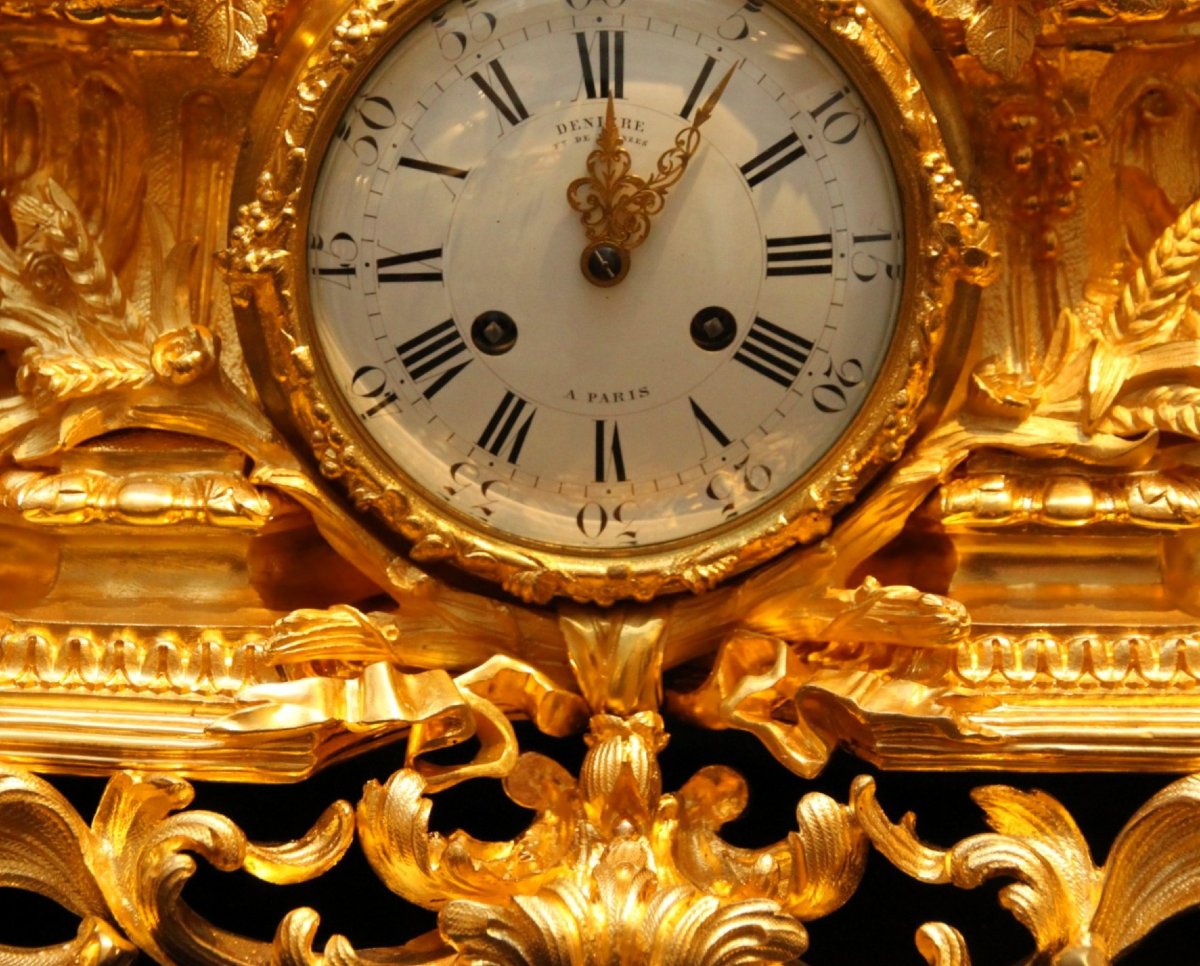 Large Pendulum Clock And Set Of Very Fine Quality And Signed Candlesticks.-photo-7