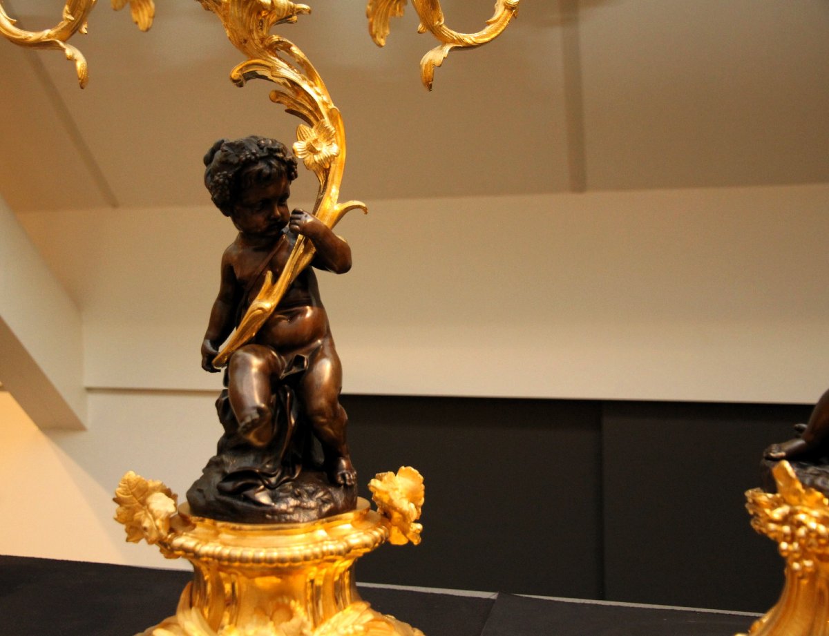 Large Pendulum Clock And Set Of Very Fine Quality And Signed Candlesticks.-photo-8