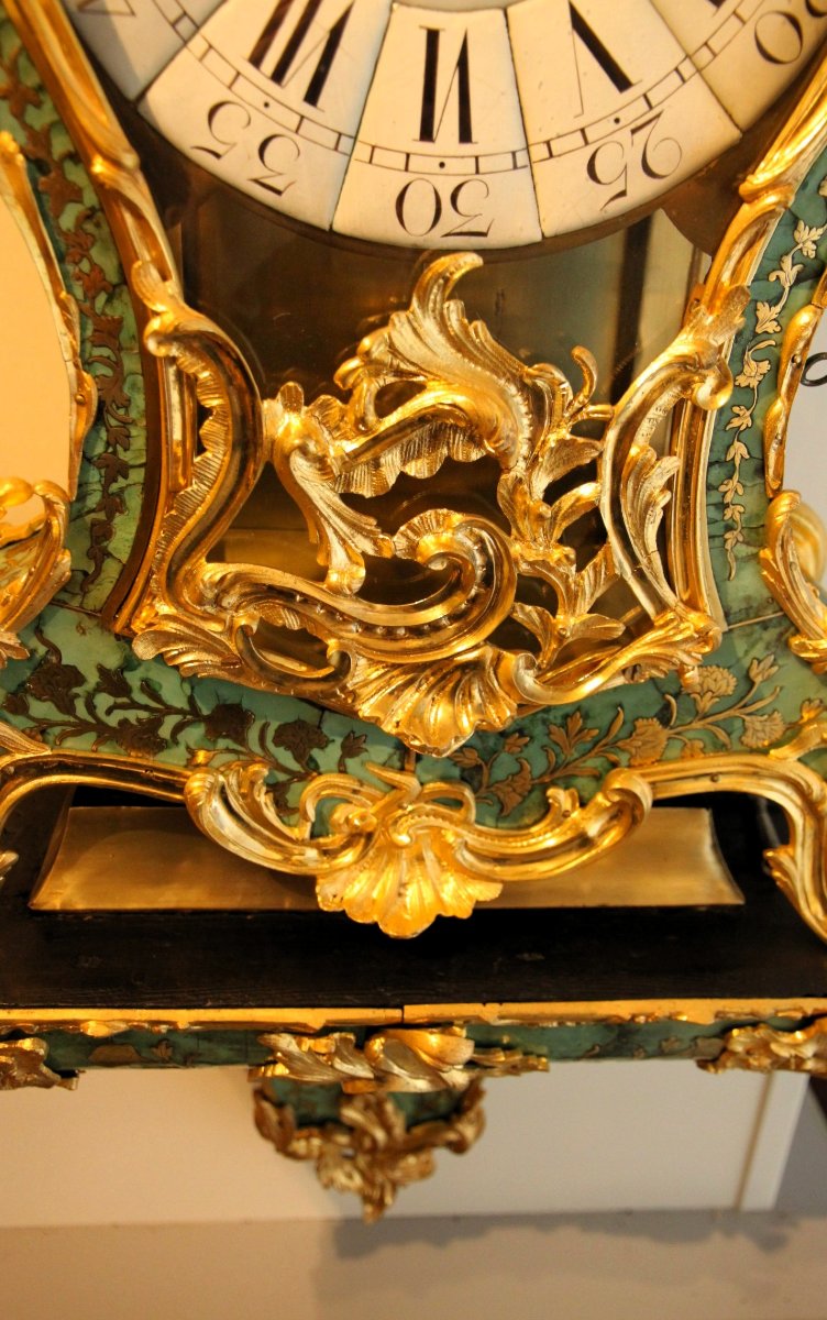 Cartel mural avec console  Type Corne Verte avec marqueterie Boulle et gravure fine.-photo-4