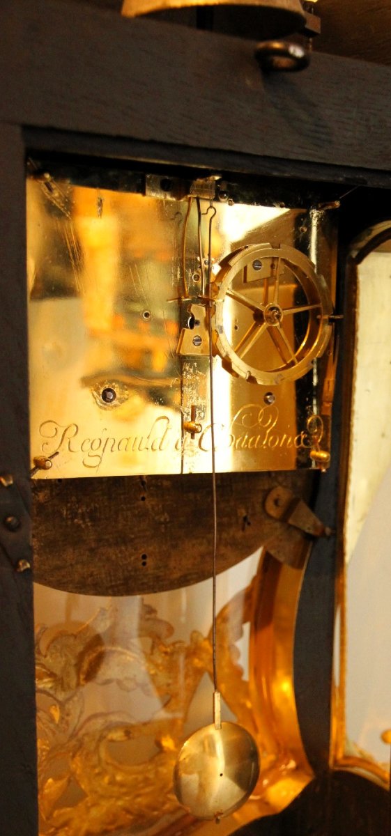 Cartel mural avec console  Type Corne Verte avec marqueterie Boulle et gravure fine.-photo-6