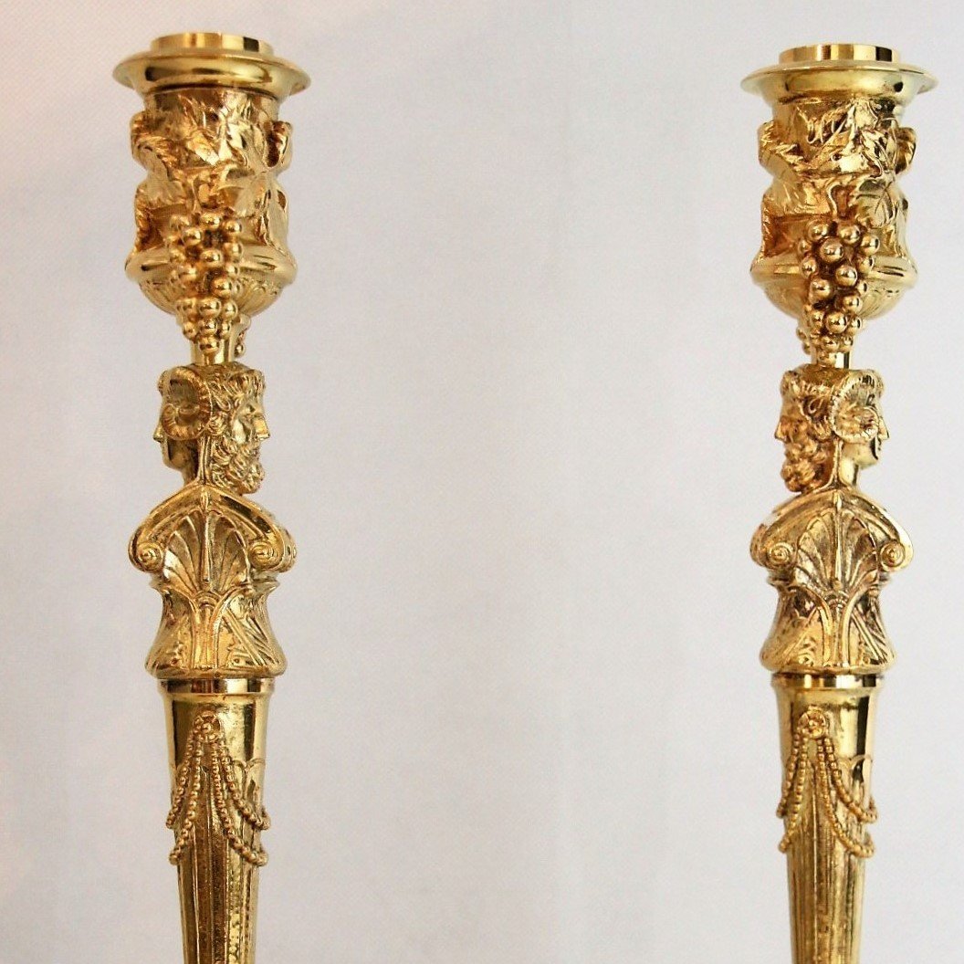 Pair Of Candlesticks In Gilt Bronze Ferdinand Barbedienne 19th Century-photo-2