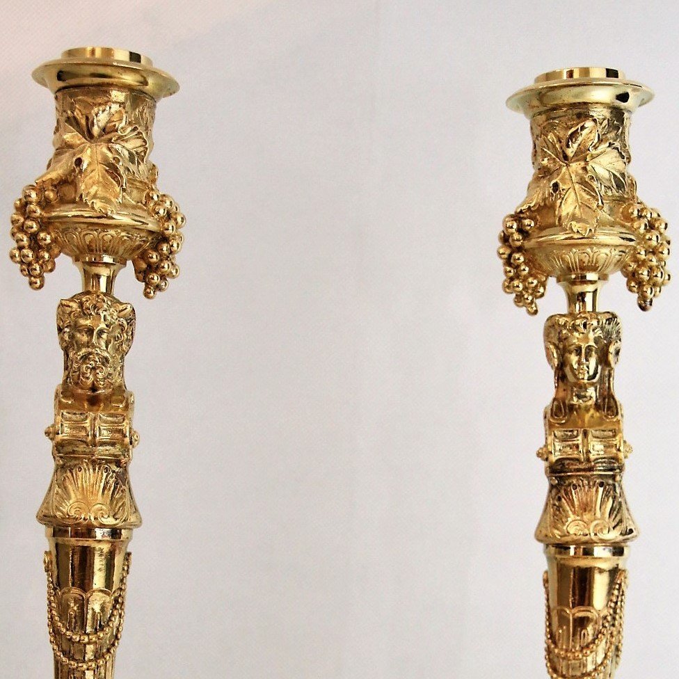 Pair Of Candlesticks In Gilt Bronze Ferdinand Barbedienne 19th Century-photo-4