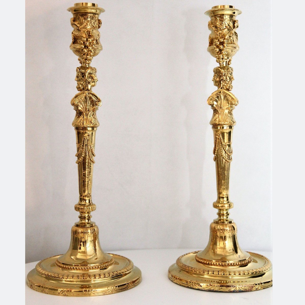 Pair Of Candlesticks In Gilt Bronze Ferdinand Barbedienne 19th Century