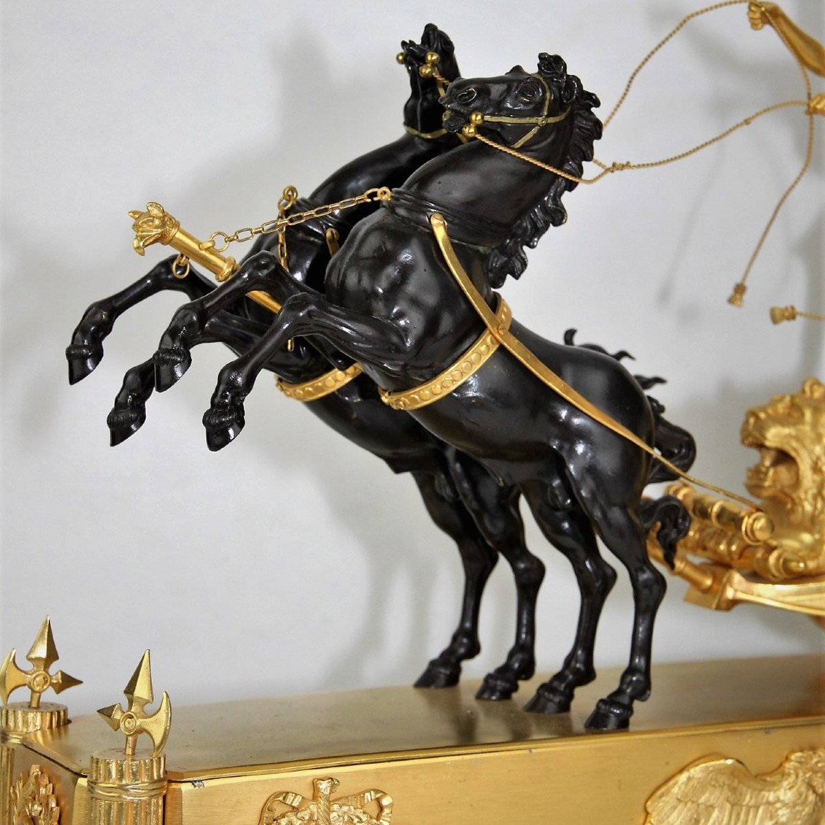 Antique French Mantel Clock Ormolu Chariot Gilt Bronze „chariot Of Telemachus “-photo-4