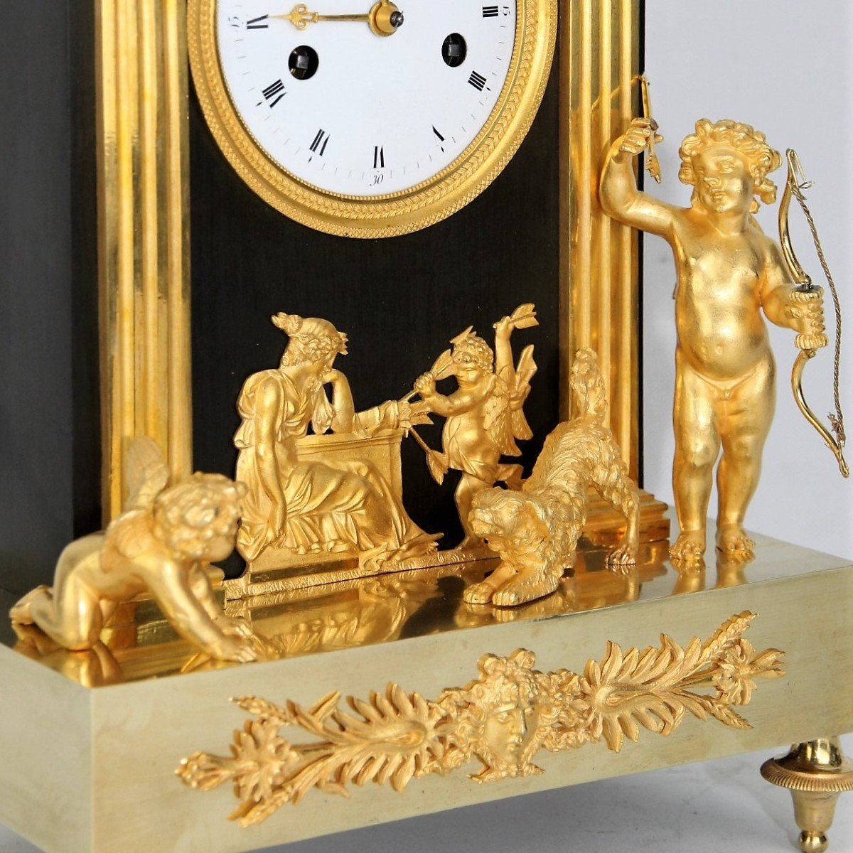 Empire Gilt Bronze Mantel Clock With Cupid And Dog-photo-1