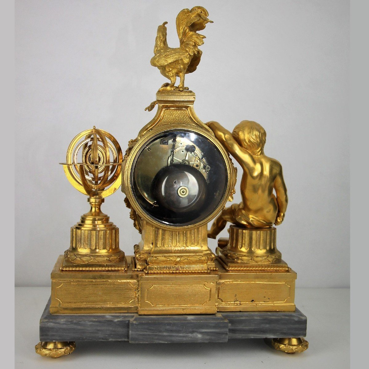 Pendule De Cheminée XVIIIème Louis XVI « Putto Et Le Monde »-photo-6