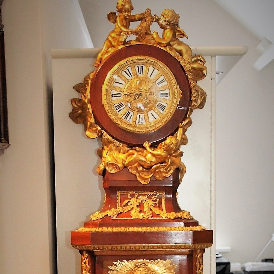 French 19th Century Louis XVI Style Ormolu-mounted Pedestal Clock-photo-2