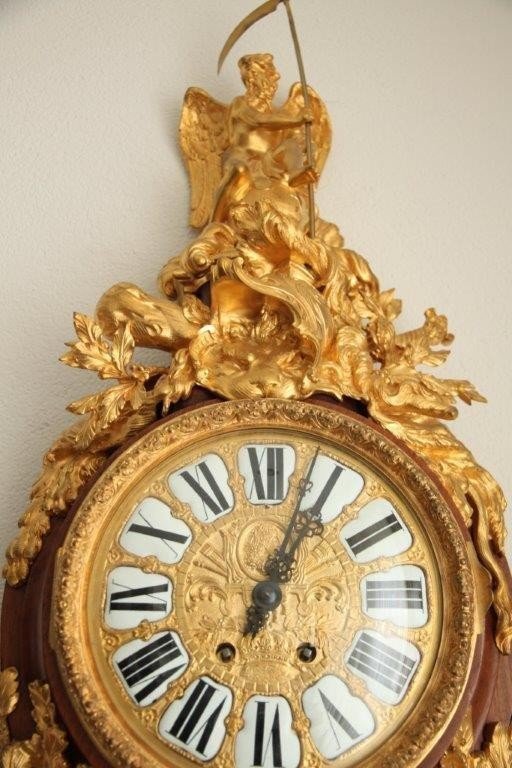 Antique Mahogany Cartel French Wall Clock Ormolu Gilt Bronze-photo-2