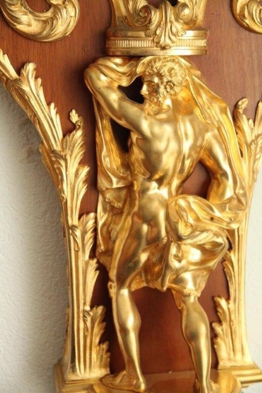 Antique Mahogany Cartel French Wall Clock Ormolu Gilt Bronze-photo-3