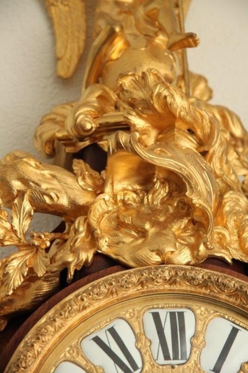 Antique Mahogany Cartel French Wall Clock Ormolu Gilt Bronze-photo-4