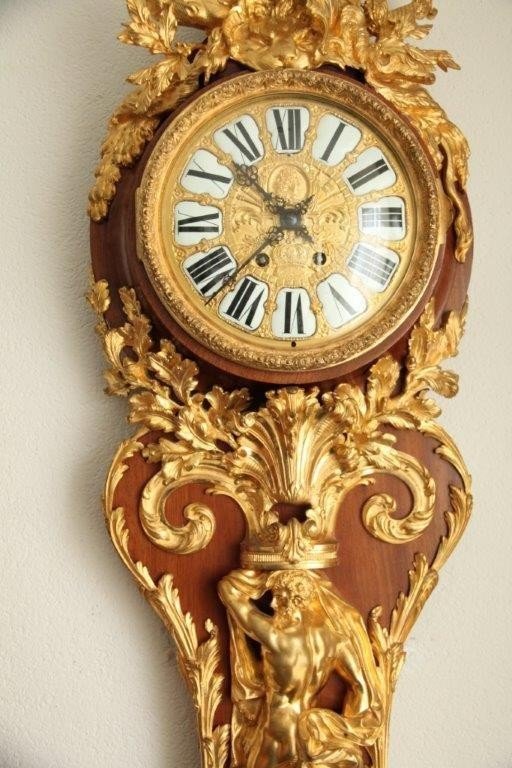 Antique Mahogany Cartel French Wall Clock Ormolu Gilt Bronze-photo-8