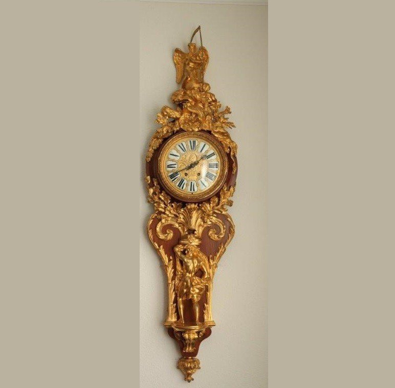 Antique Mahogany Cartel French Wall Clock Ormolu Gilt Bronze