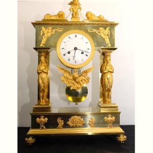 Rare Antique French Empire Regulator Mantel Clock Gilt Bronze “omnia Vincit Amor”