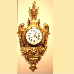 Antique French Cartel Wall Clock Gilt Bronze Louis XVI Style
