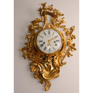 Old French Louis XVI Cartel Clock In Gilt Bronze