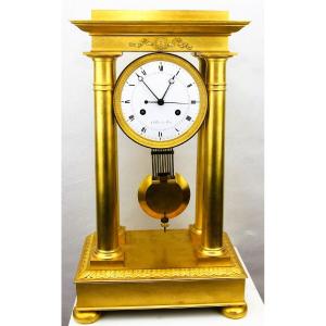 Bronze Column Fireplace Clock - France Circa 1820