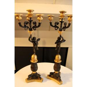 Ensemble de bougeoirs Matériau : Bronze France, 1820