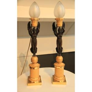Lampes Empire en bronze doré, type Victoria