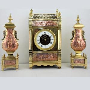 Antique French Mantel Clock Set With Elephant Vases