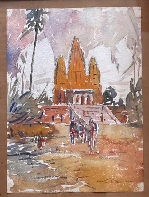 Léon Commere 1850-1916 - Watercolor On Paper - Animated Oriental Landscape-photo-2
