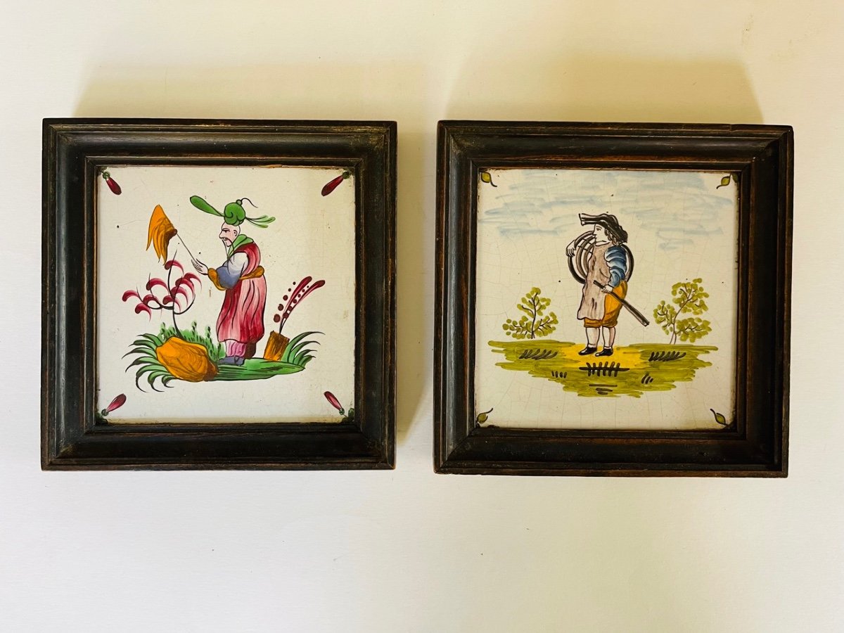 2 Earthenware Tiles From Lunéville And Nevers 18th Century