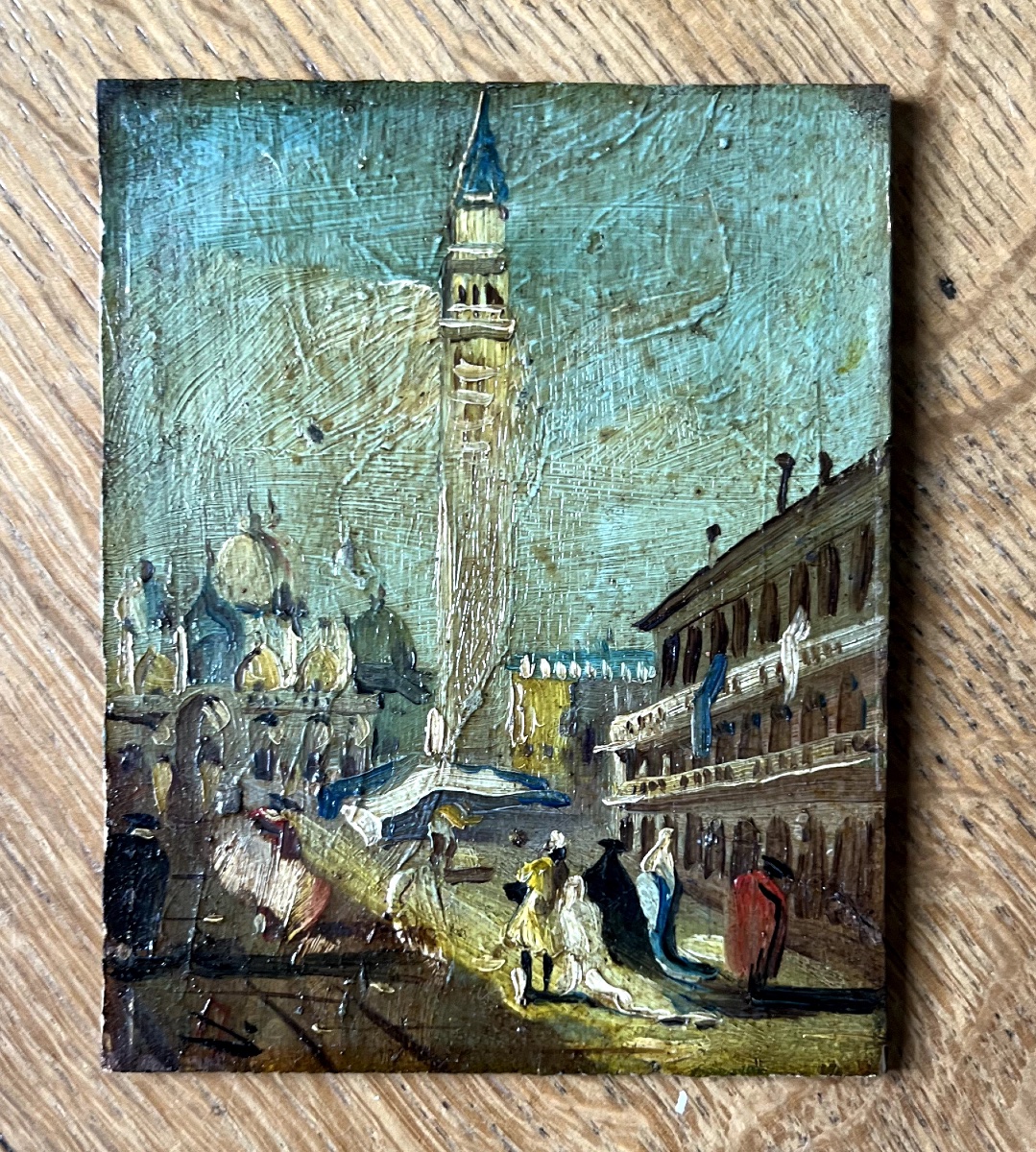 ITALIE XIXè - Paire de petits tableaux - "Vue de Venise"-photo-1
